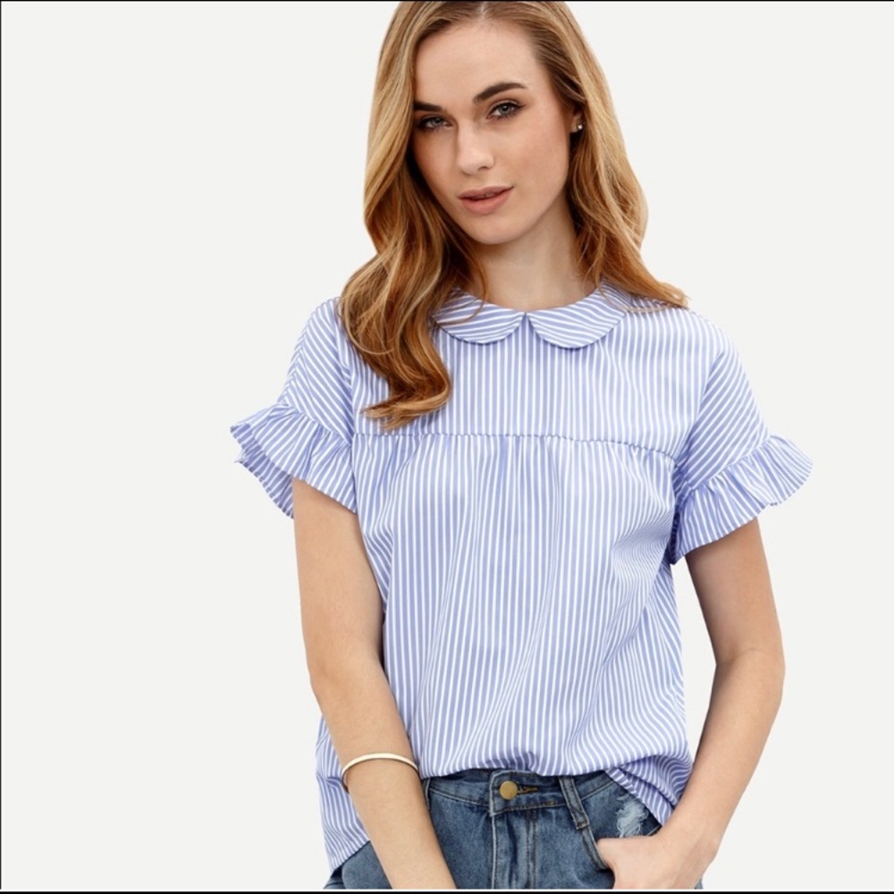 Shein blue white stripe top